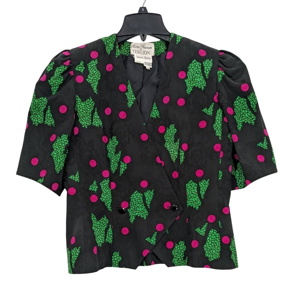 Vtg Rickie Freeman Teri Jon Graphic Polka Dot Jacket Statement 90s 80s Size 14